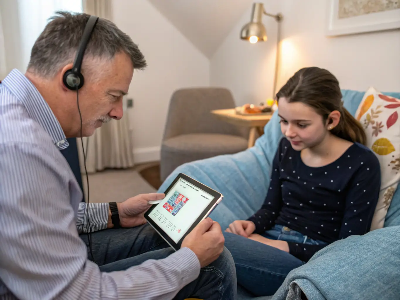 A speech therapist conducting a diagnostic assessment with a patient, using modern equipment and techniques.